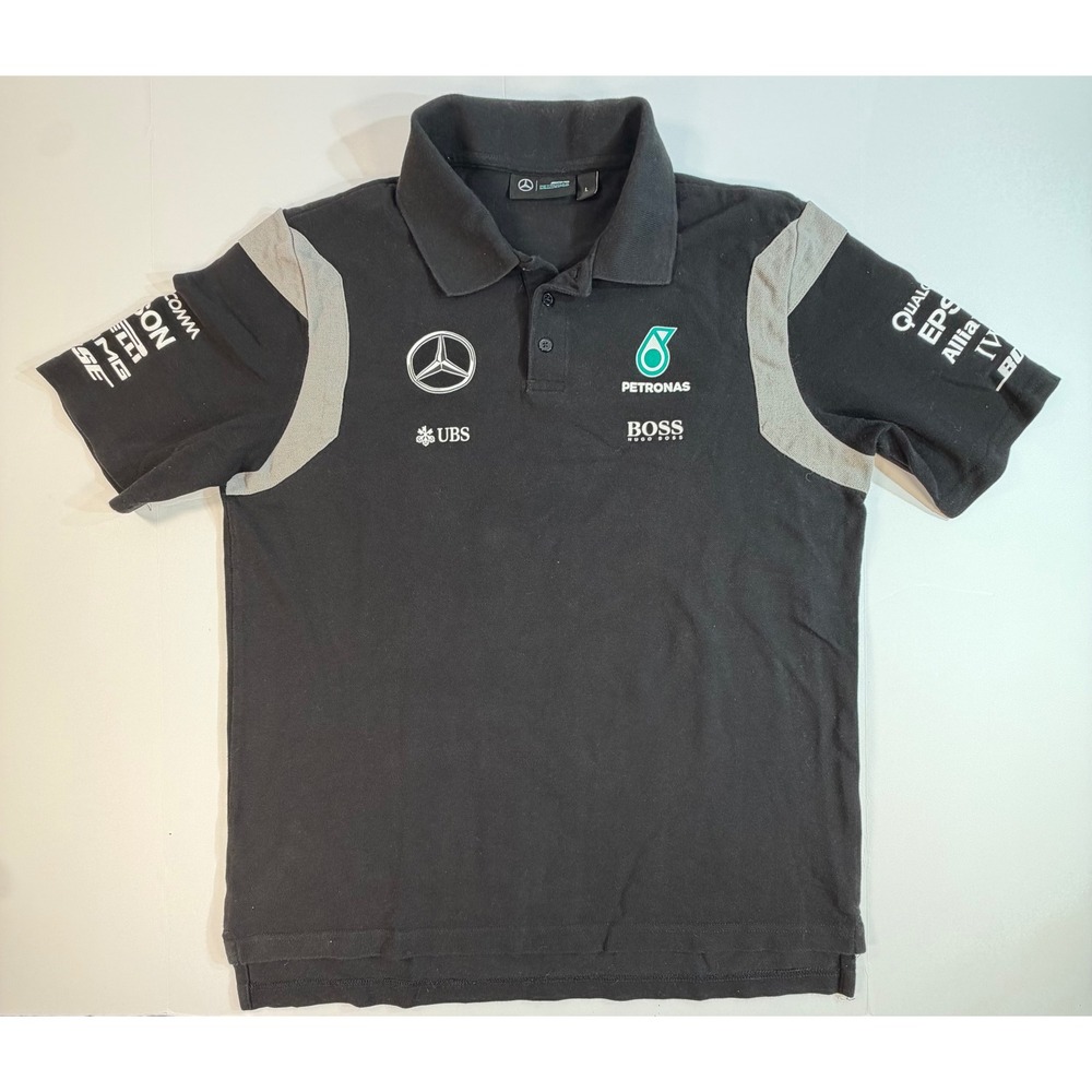 Mercedes AMG Petronas F1 Team Polo Shirt Mens L Black Hugo Boss Racing Formula 1